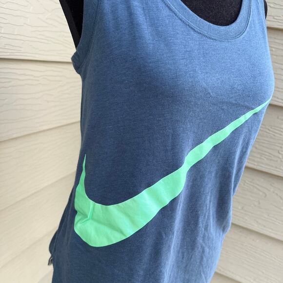 Nike, blue racer back with teal swoosh, tank top, women's size XS - Picture 1 of 6